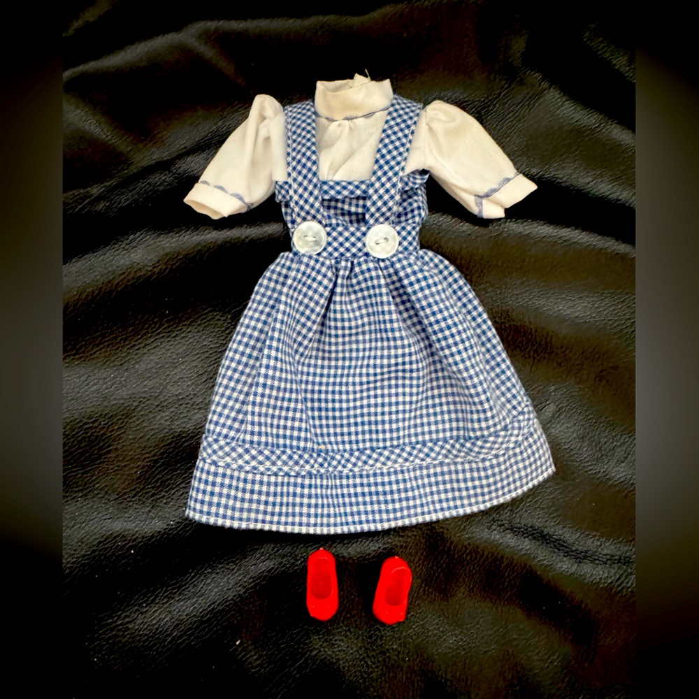 🌷Vintage Wizard of Oz Dorothy Blue Gingham Doll Dress with Red Shoes